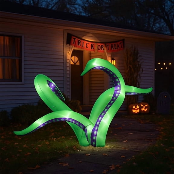 Alvantor Halloween Inflatables Decorations - 2 Pack 4.9 FT Octopus Tentacles with 9 White LED Lights, Green and Purple