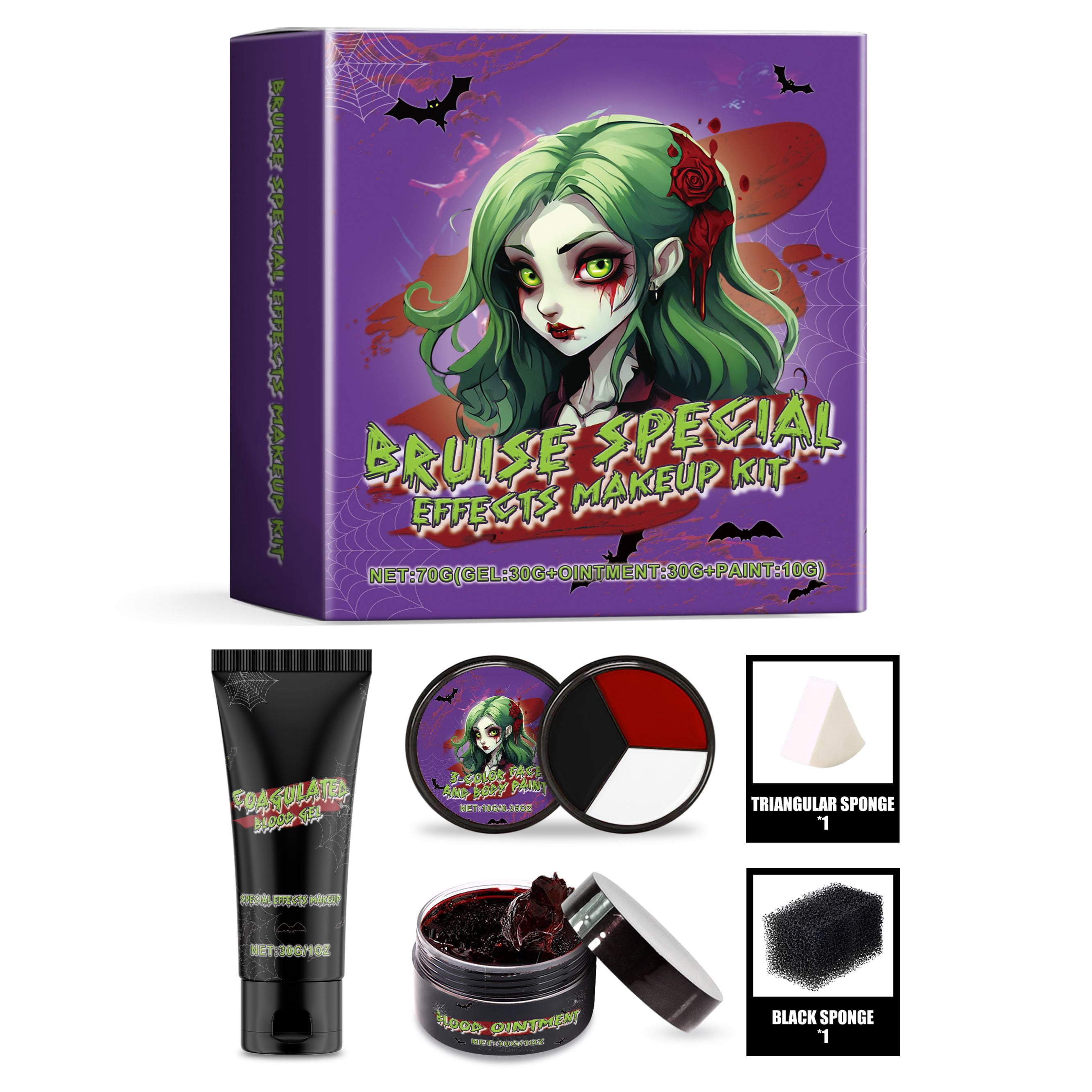 Alvantor Halloween SFX Makeup Kit with Fake Blood Gel & Sponges for Cosplay Party
