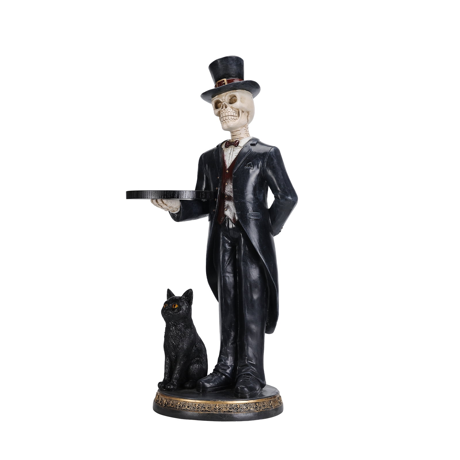 Alvantor Halloween Skeleton Statue with Tray Resin Butler Decor for Home Entryway