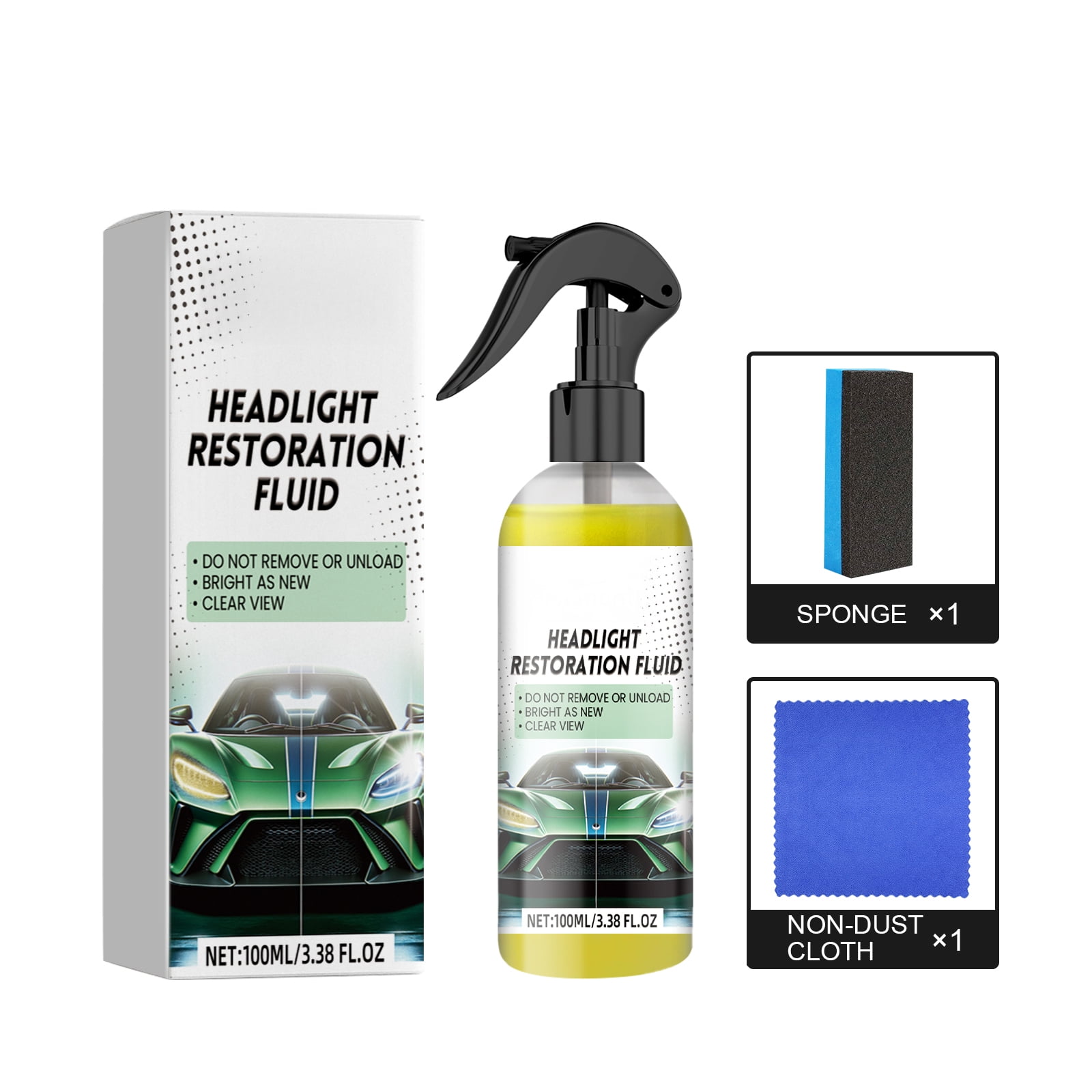Alvantor Headlight Restoration Fluid Kit, Car Headlight Scratch Repair & Brightening Plating Crystal Polish for All Vehicles, 3.38fl.oz