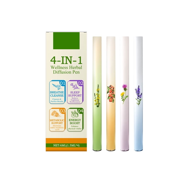 Alvantor Herbal Diffuser Pen for Sleep Support Aromatherapy Focus Boost Aromatherapy Nasal Stick, 4Pack