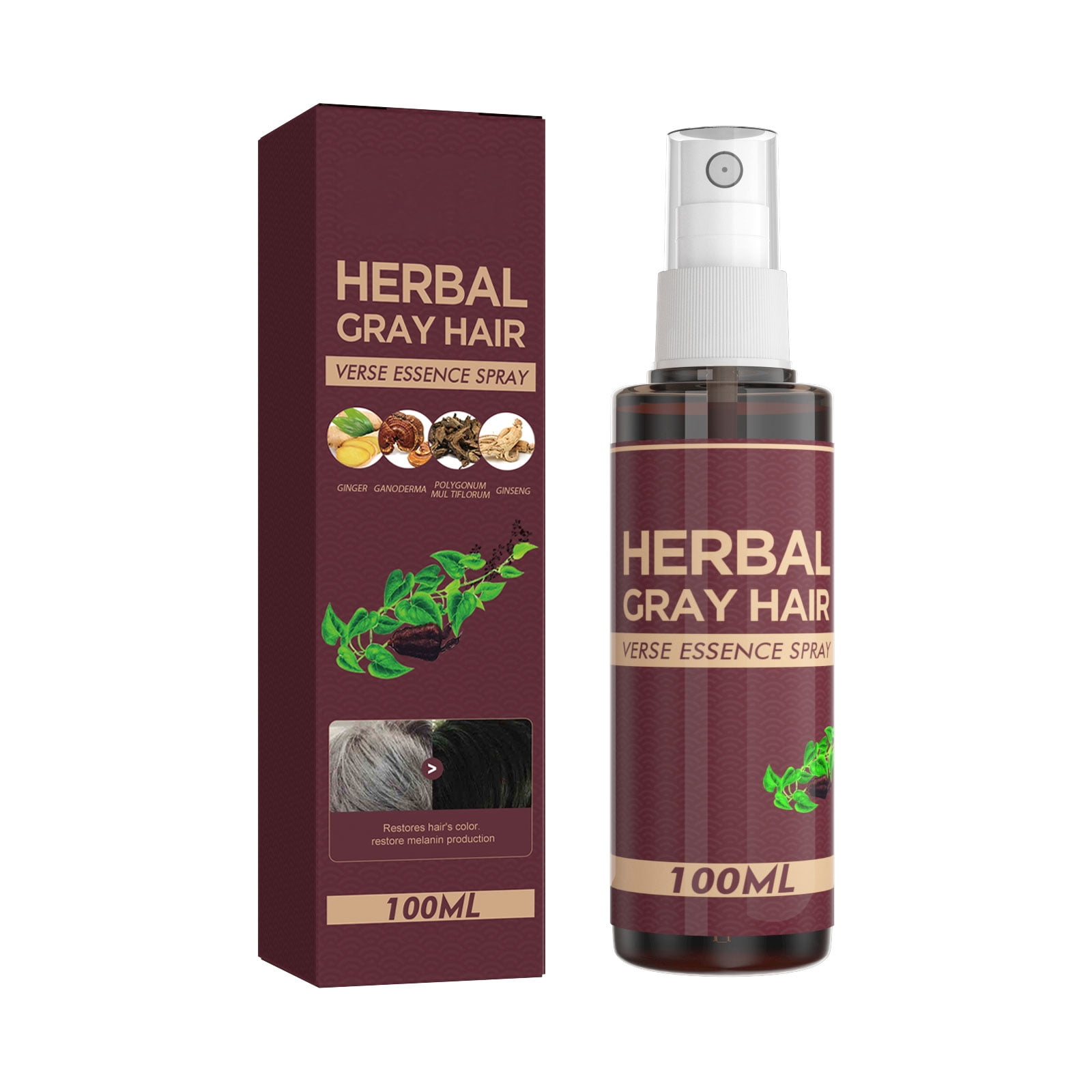 Alvantor Herbal Gray Hair Essence Spray - Natural Color Restoring & Scalp Care, 3.38fl.oz