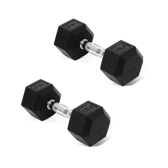 Alvantor Hex Dumbbells, 15lbs Each Pair, Black - Non-Slip Grip, Rubber Coated, Space-Saving for Home Gym