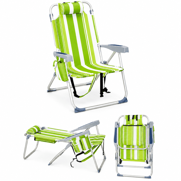 Alvantor High-Seat Beach Chair, 5-Position Reclining Aluminum Frame, Green Stripe