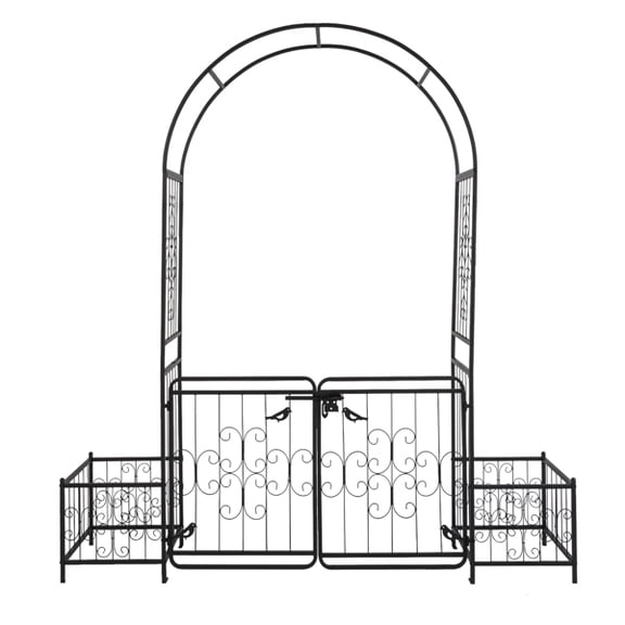 Alvantor Garden Arbor Arch with Double Gate and Planter Frames, Powder-Coated Iron, Black, 78 in L x 86.2 in H
