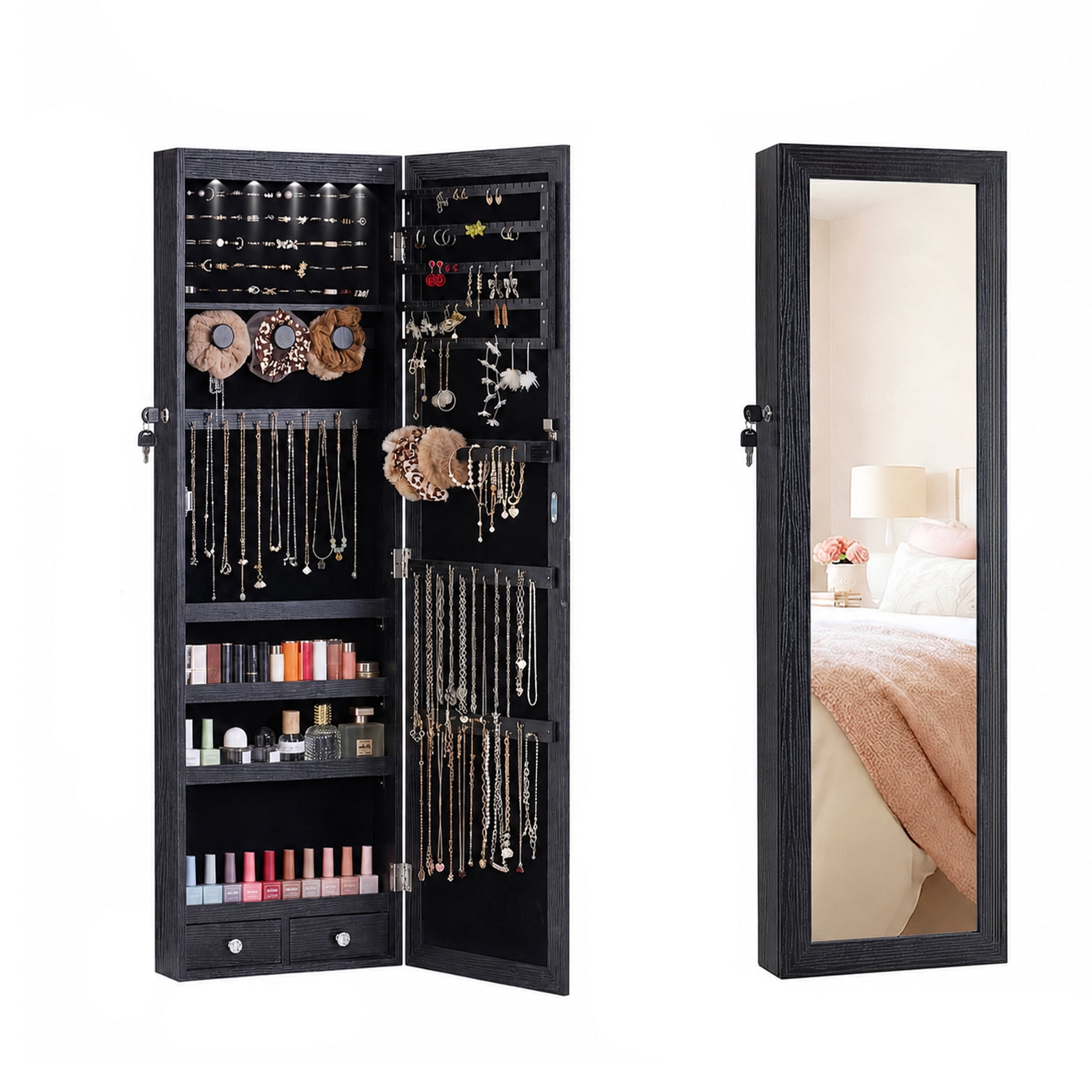 Hives and Honey Chelsea Jewelry Armoire, Walnut, 7-Drawer, Mirror