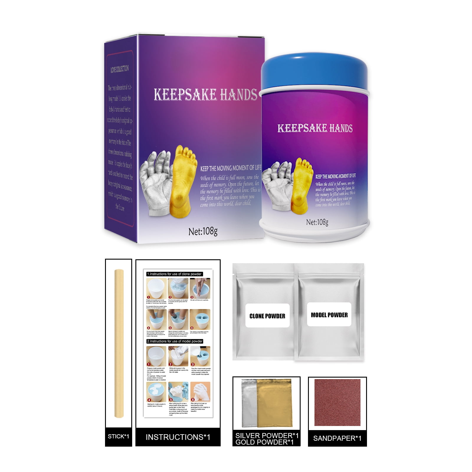 Alvantor Keepsake Hands 3D Hand Foot Casting Kit, Clone Powder Keepsake for Newborn 100 Days, 3.8oz