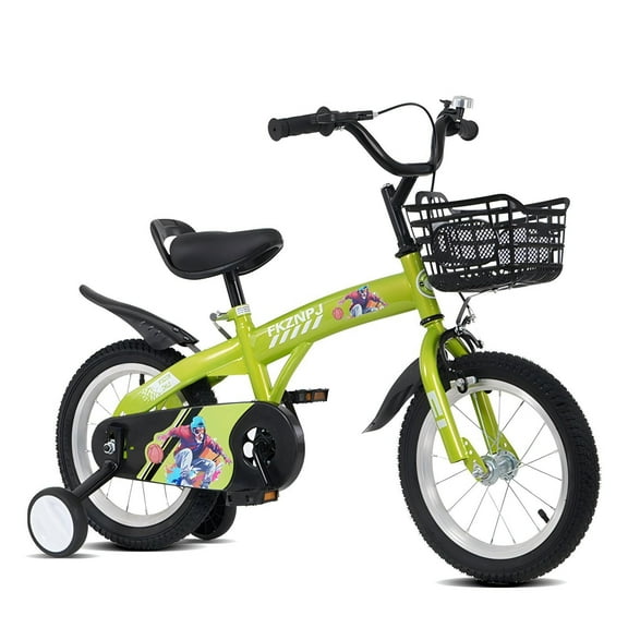 Alvantor Kids Bike 18" Adjustable Bicycle with Training Wheels & Basket for Aged 5-10 Girls & Boys Green