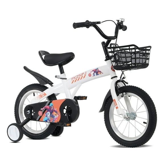 Alvantor Kids Bike 18" Adjustable Bicycle with Training Wheels & Basket for Aged 5-10 Girls & Boys White