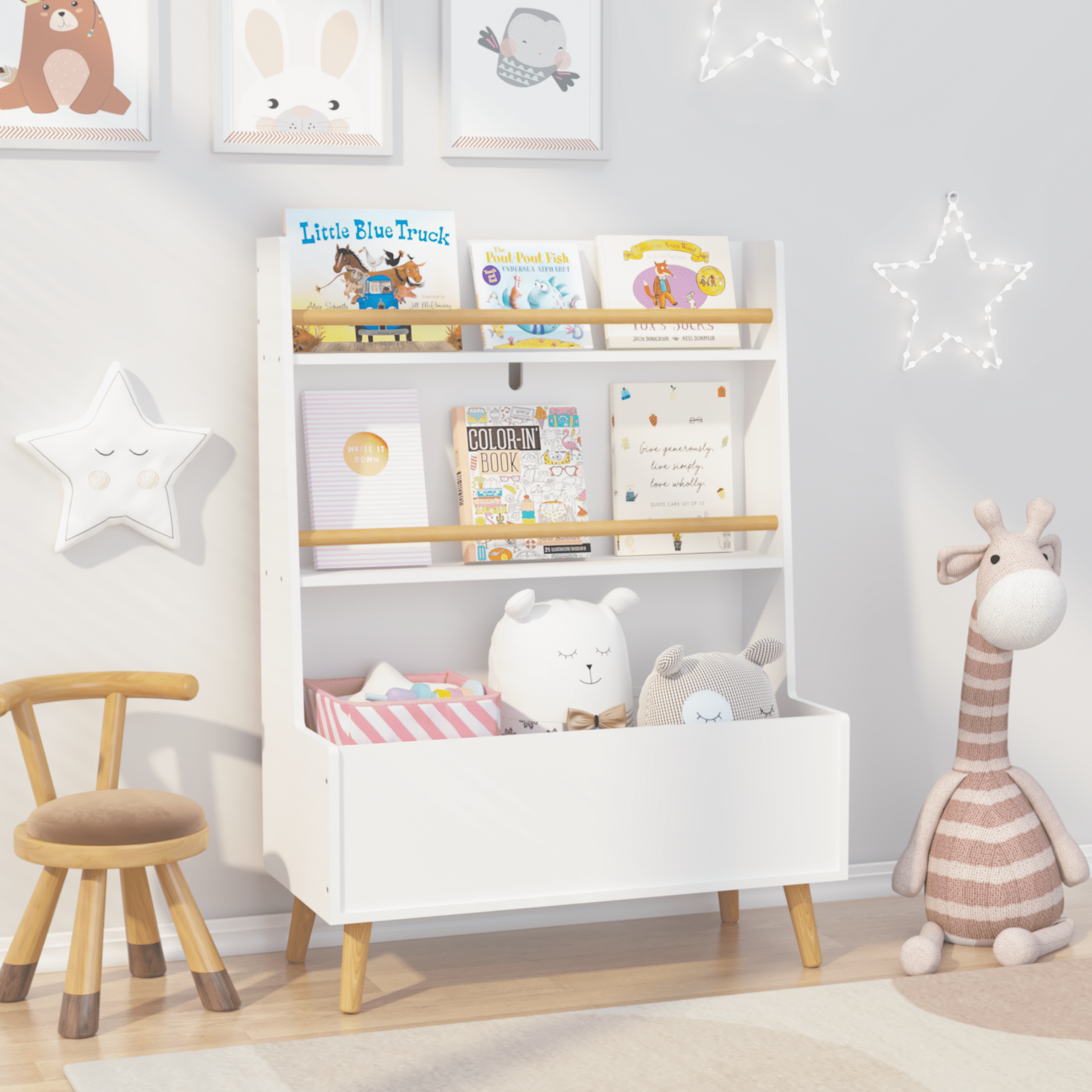 Alvantor Kids Bookshelf Toy Storage Organizer - Toddler Bookcase for Nursery Playroom, 31.5"W White