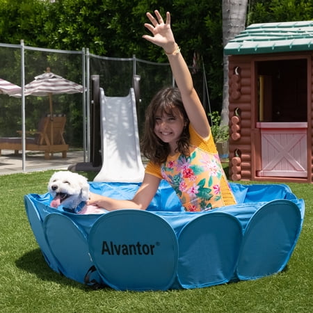 Alvantor Kids Foldable Swimming Pool Bathing Tub - Durable PVC & 500D Oxford Fabric, Pop-Up Design, Easy Drain, Safe & Versatile, 63”x12”