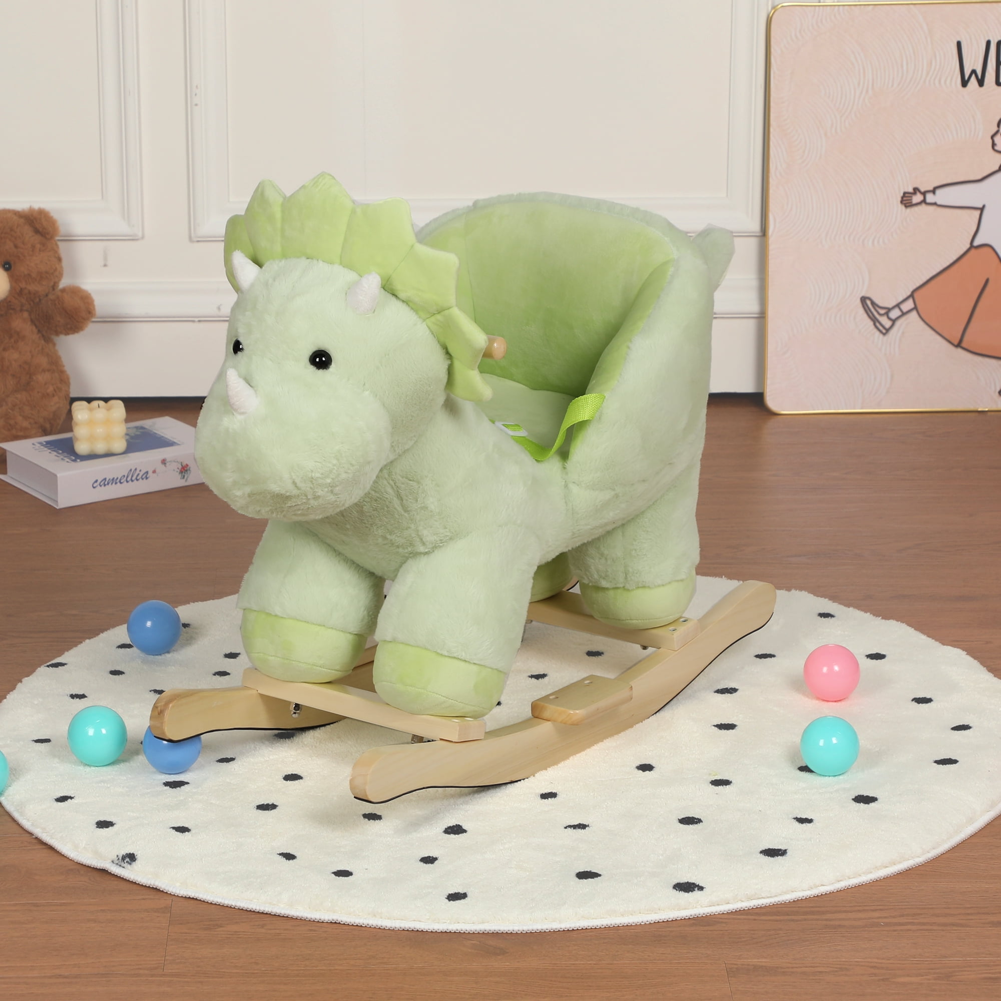 Alvantor Kids Rocking Horse Dinosaur Ride-On Toy with Music for 1-3 Years Green