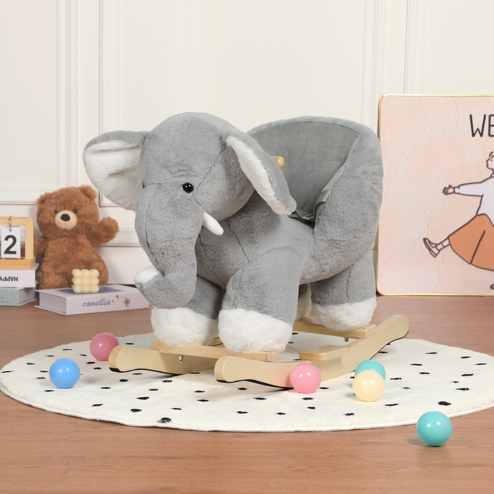 Alvantor Kids Elephant Rocking Horse with Music, Plush Ride-On for Toddlers