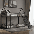 thumbnail image 1 of Alvantor Kids Twin over Twin Metal House Bunk Bed with Slide and Convertible Ladder, Black, 76.5 x 41.3 x 71 in, 1 of 11