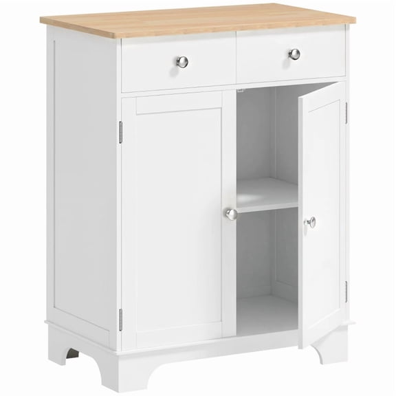 Alvantor Kitchen Floor Storage Cabinet with Solid Wood Top, Adjustable Shelf & 2 Drawers 26.8"x15.9"x33.5" White