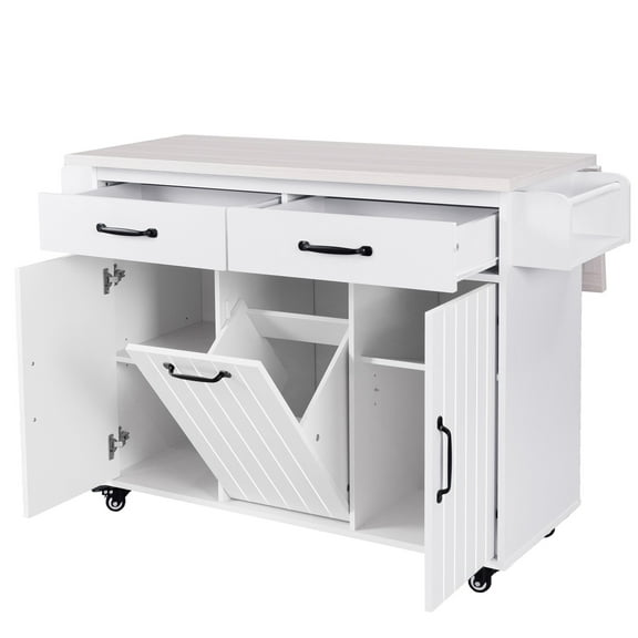 Alvantor Kitchen Island Carts with Trash Can, Rolling Buffet Cabinet with Drop Leaf,Spice Rack and Towel Rack for Dining Room Living Room Oak