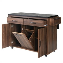 Alvantor Kitchen Island Carts with Trash Can, Rolling Buffet Cabinet with Drop Leaf,Spice Rack and Towel Rack for Dining Room Living Room Walnut