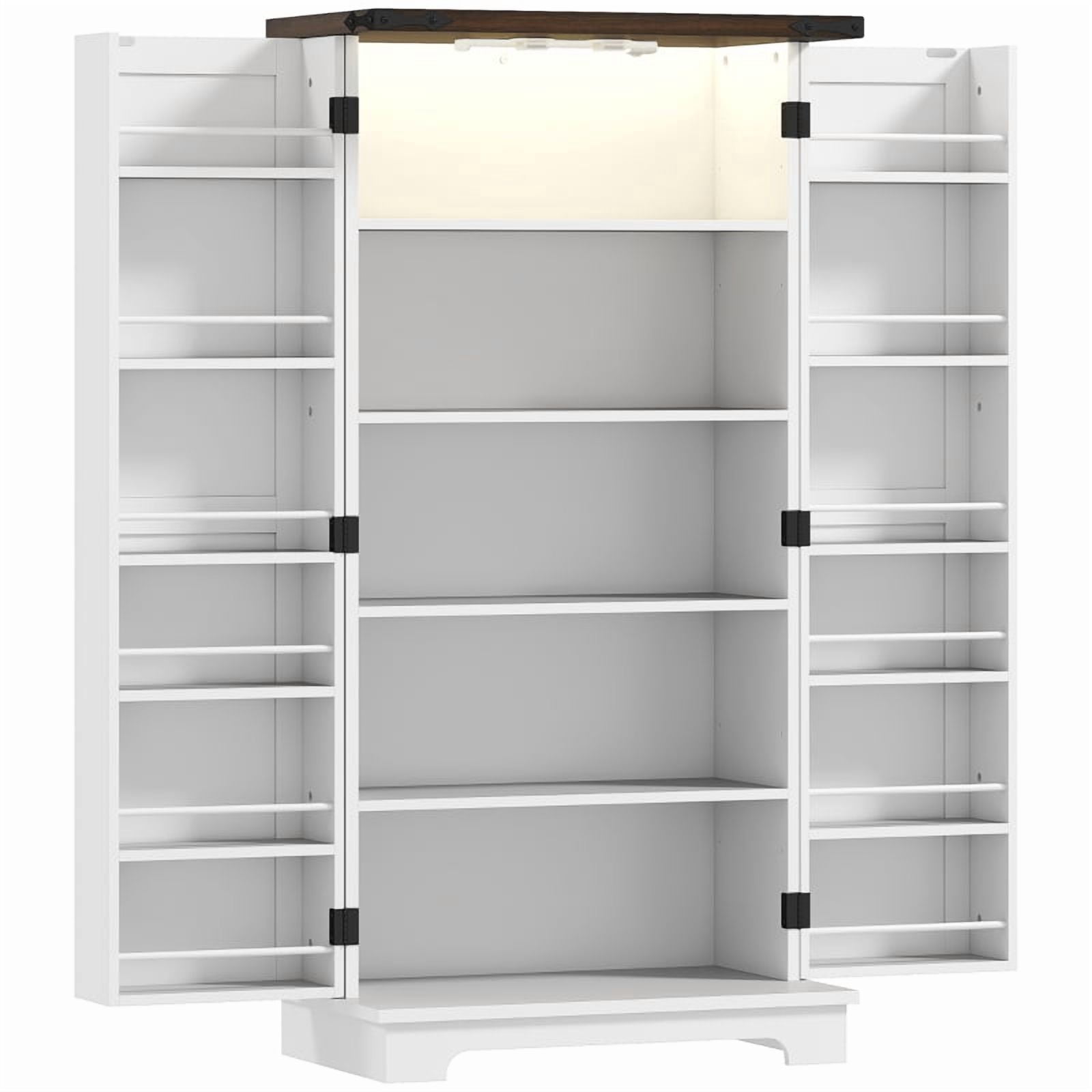 Alvantor Kitchen Pantry Storage Cabinet with LED Light, Adjustable Shelves & Door Racks 23.6" x 15.7" x 47.2" White