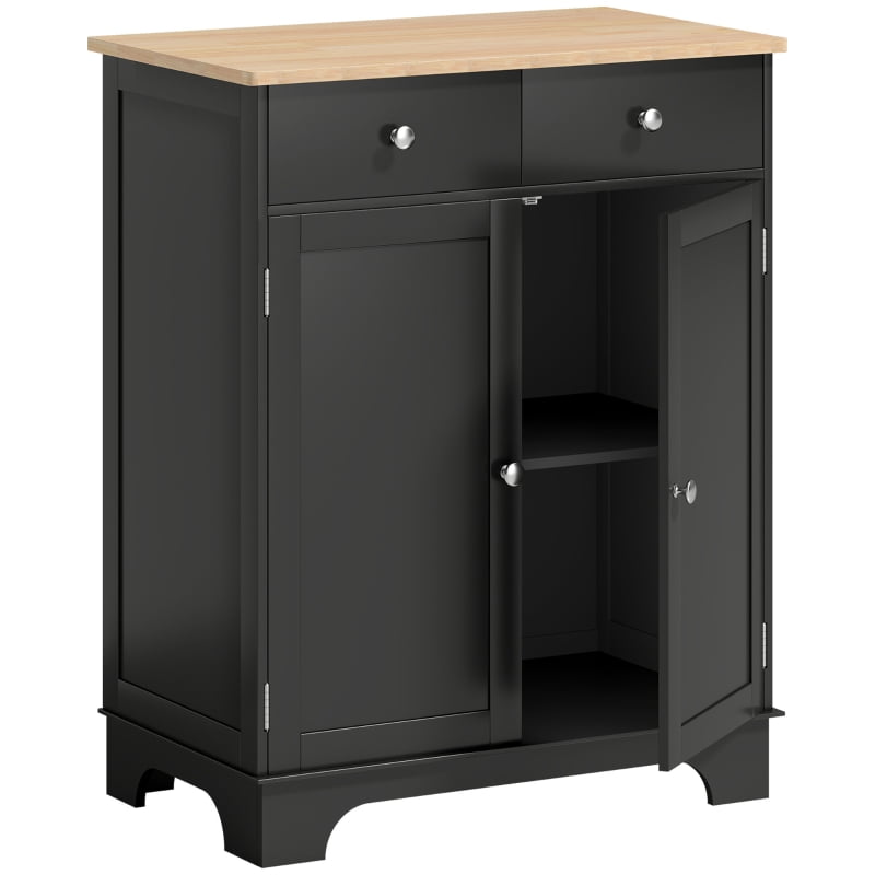 Alvantor Kitchen Storage Cabinet with Solid Wood Top, Adjustable Shelf & 2 Drawers 26.75"x15.75"x33.5" Black
