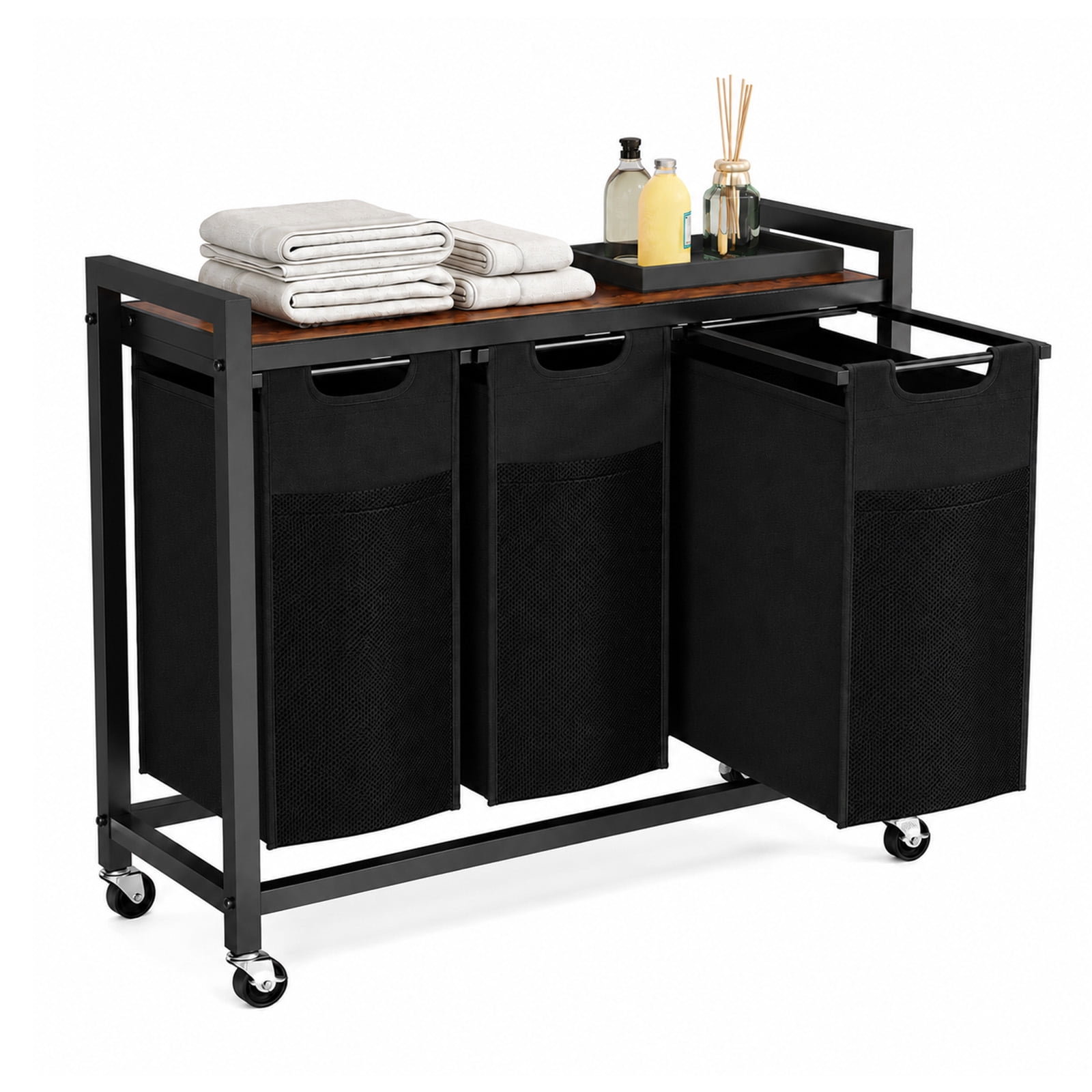 Alvantor Laundry Hamper 2/3 Section, 2 × 11.2 Gal (42.5 L)/3 × 8.6 Gal (32.5 L), Rolling Laundry Basket, Pull-Out and Removable Oxford Fabric Laundry Bags