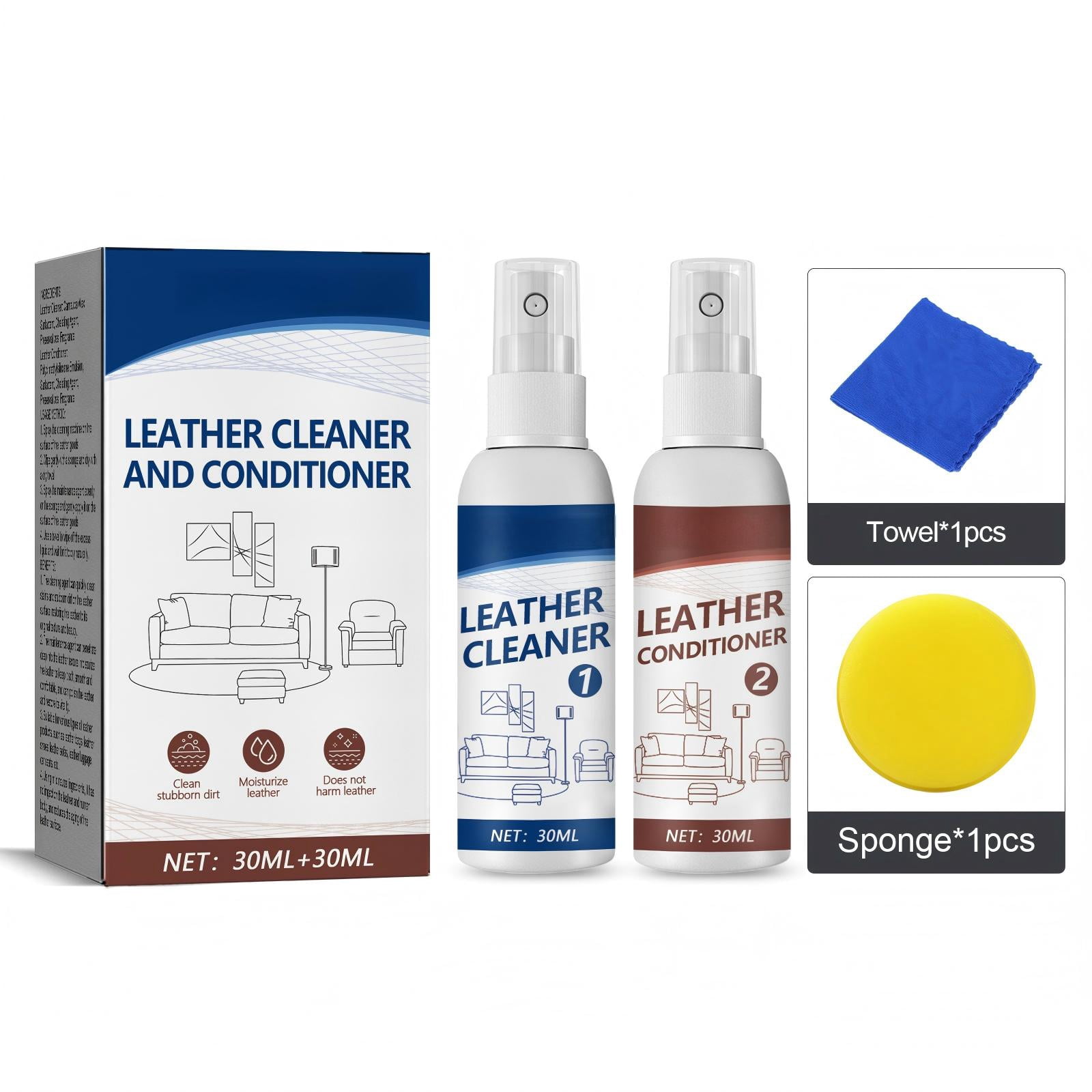 Alvantor Leather Cleaner and Conditioner with Carnauba Wax for Sofas, Car Seats, and Shoes, 1.01fl.oz