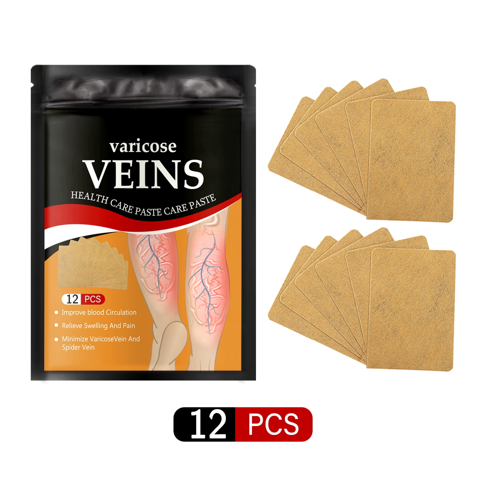 Alvantor Leg Relief Patches for Varicose & Spider Veins Treatment, 12 Pack