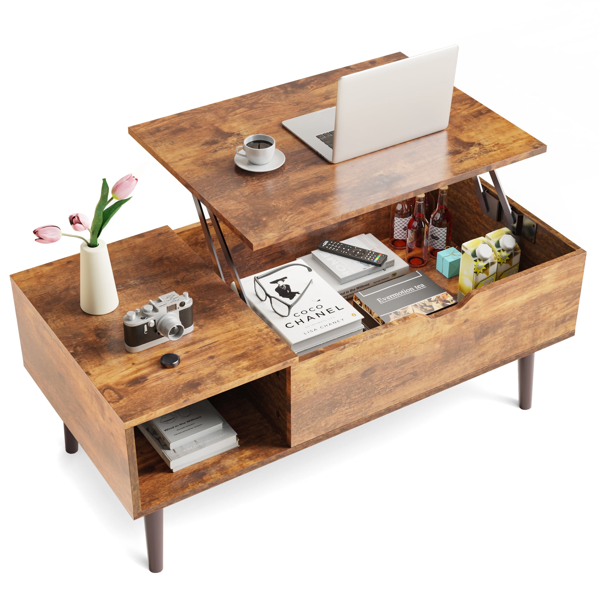 Alvantor Lift Top Coffee Table with Hidden Storage Compartment, Modern Design, Brown/Black - Walmart.com