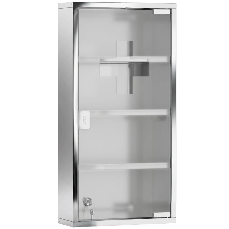 Alvantor Lockable Medicine Storage Cabinet with 4 Shelves, Stainless Steel Wall Mount Silver 12"x24"