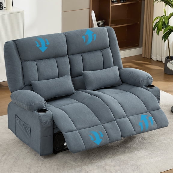 Alvantor Loveseat Recliner Sofa for Adults with Cup Holders, Modern Overstuffed Manual Sofa Chair for Home Theater Blue