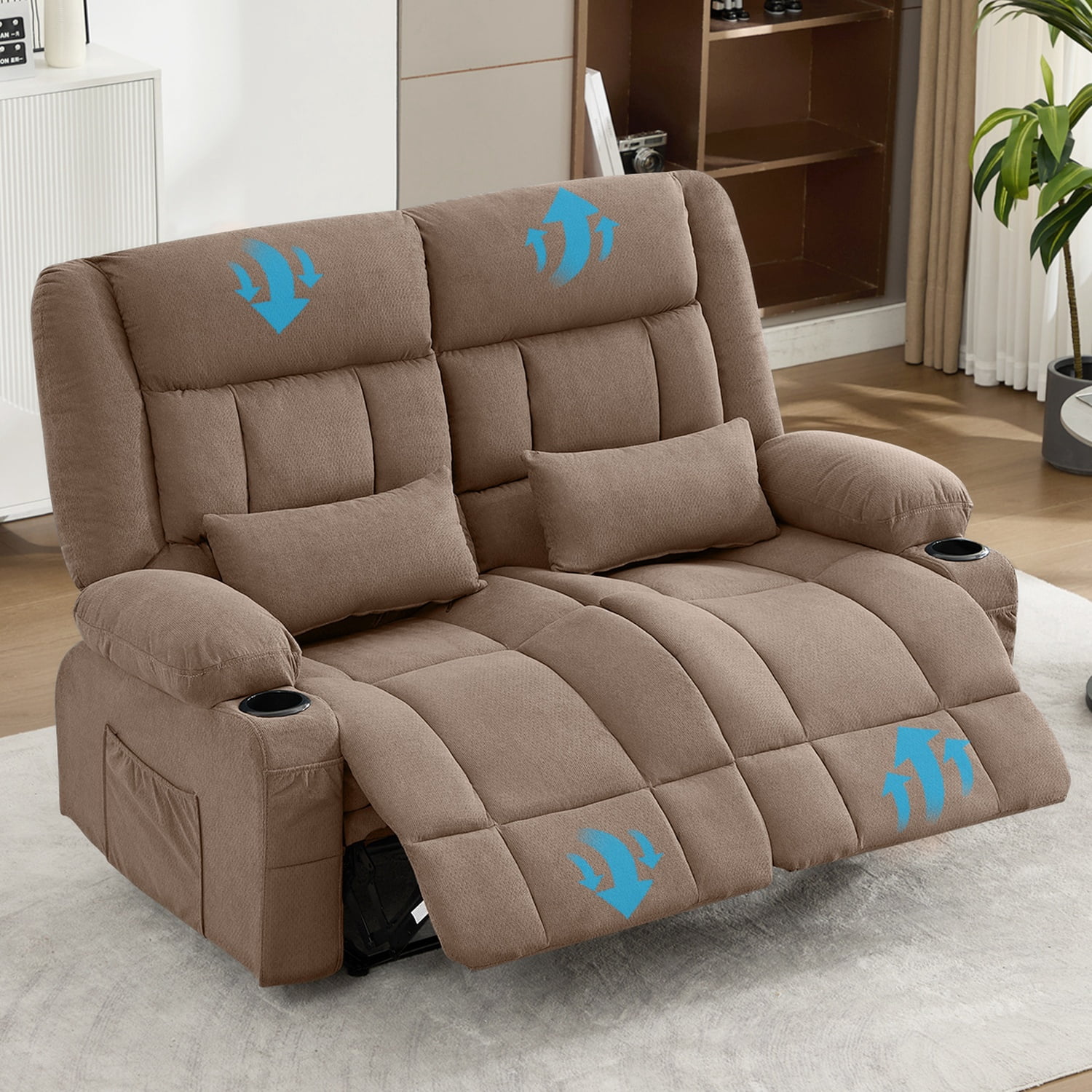 Alvantor Loveseat Recliner Sofa for Adults with Cup Holders, Modern Overstuffed Manual Sofa Chair for Home Theater Brown