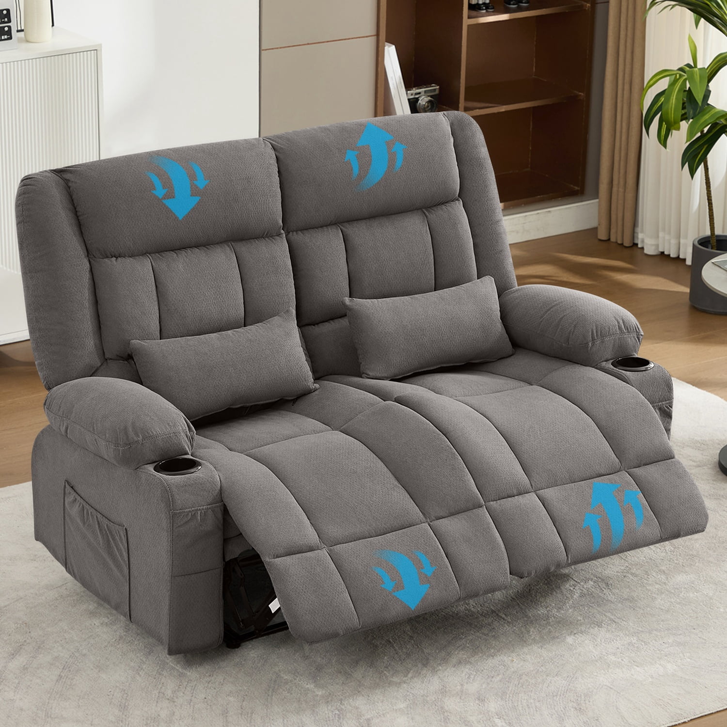 Alvantor Loveseat Recliner Sofa for Adults with Cup Holders, Modern Overstuffed Manual Sofa Chair for Home Theater Grey