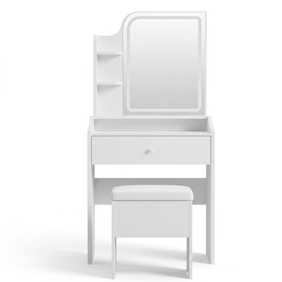 Alvantor Makeup Vanity Desk with Mirror and Lights,, Vanity Table Set with Storage Drawer, Chair and Three Shelves, Bedroom