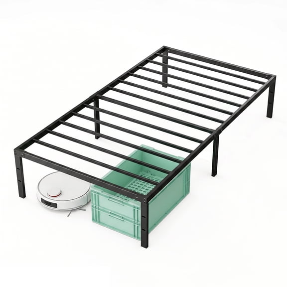 Alvantor Metal Bed Frame 18 Inch Tall, Heavy Duty Sturdy Mattress Foundation, No Box Spring Needed, Easy to Assemble, Under-bed Storage Space, Black