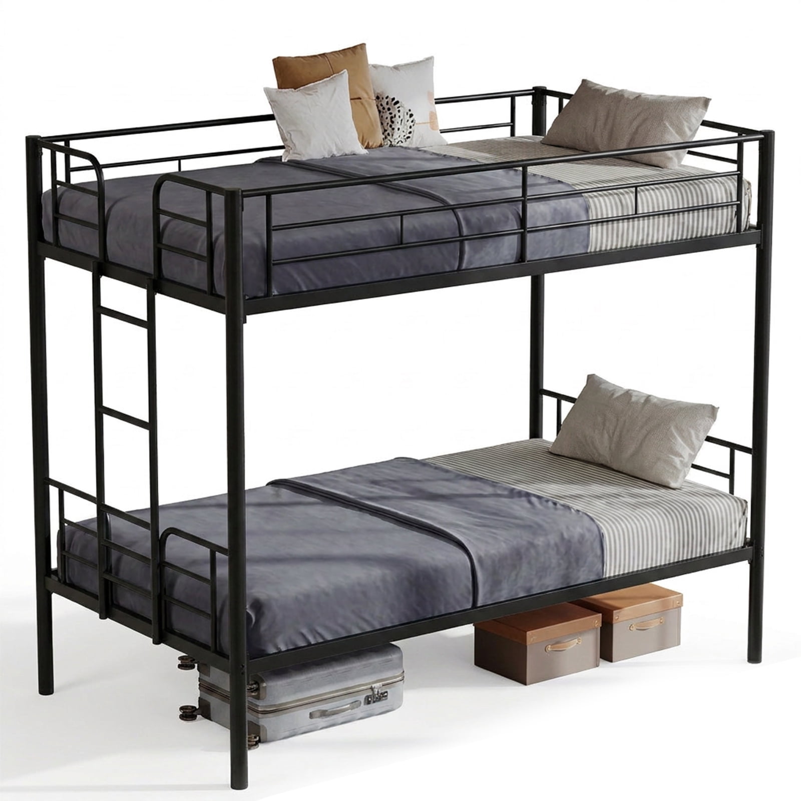 Alvantor Metal Bunk Bed Twin Over Twin with Ladder and Guardrail, 400lb Heavy Frame, Easy Assembly, Steel Bed for School, Bedroom