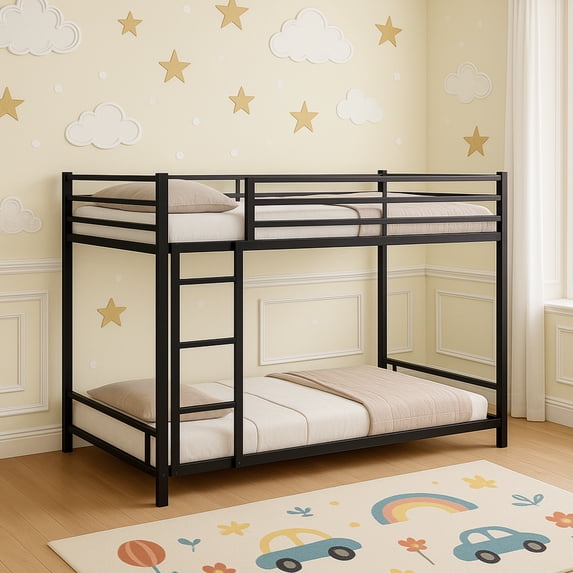 Alvantor Metal Bunk Bed Twin over Twin for Kids Adults, Low Bunk Bed with Guardrails and Ladder for Bedroom Black
