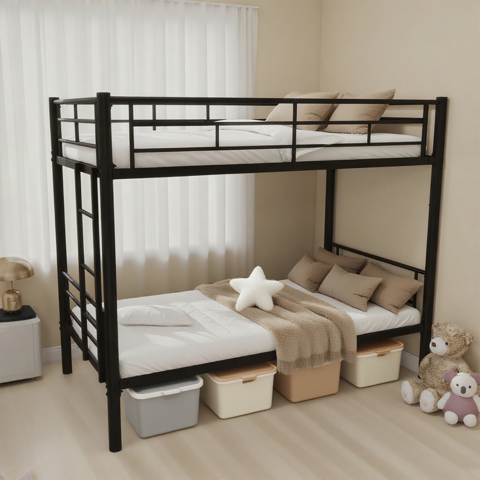 Alvantor Metal Bunk Bed Twin over Twin for Kids, Convertible 2 Beds, Heavy Duty Bed Frame with Under-Bed Storage for Bedroom Black