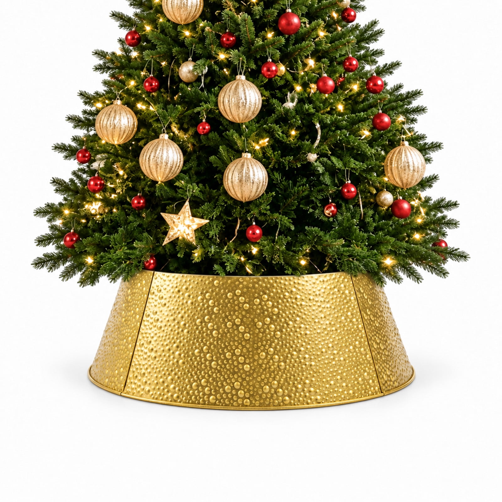 Alvantor Metal Christmas Tree Collar, Waterproof Cover, Gold, 26.57 x 22.05 x 9.45 In