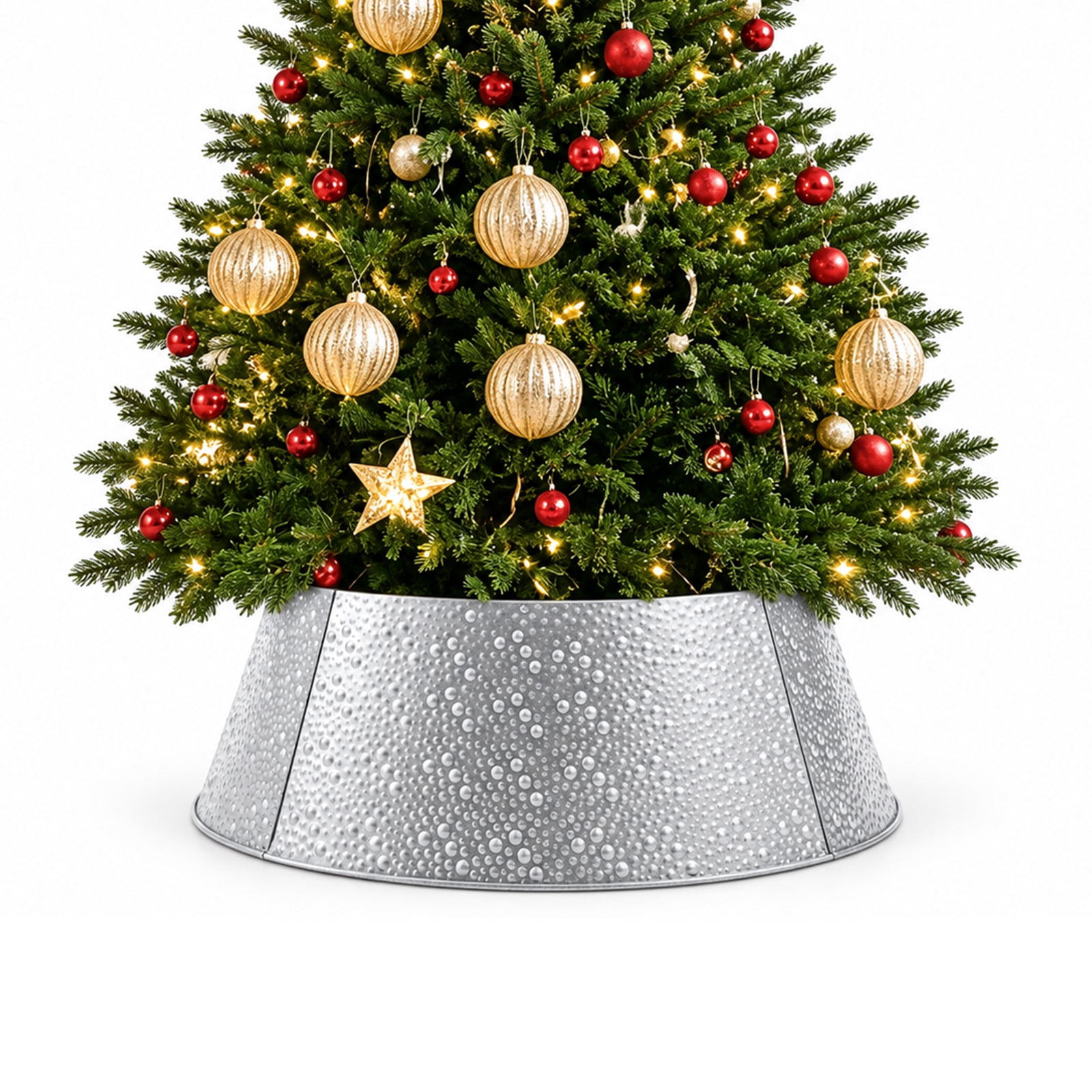 Alvantor Metal Christmas Tree Collar, Waterproof Cover, Silver, 26.57 x 22.05 x 9.45 In