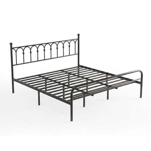 Alvantor Metal Platform Bed Frame, Classic Iron Art Headboard & Footboard, Stable & Noiseless, 11.9 Inch Under Bed Storage, No Box Spring Needed, Easy Assembly, Black