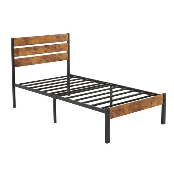 Alvantor Metal Platform Bed Frame with Headboard & Footboard - No Box Spring Needed, 800LBS Sturdy Wooden Slats Support, Industrial Style