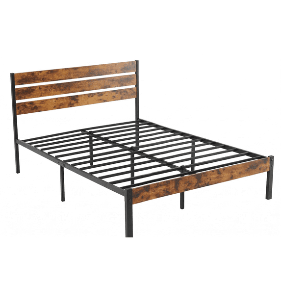 Alvantor Metal Platform Bed Frame with Headboard & Footboard - No Box Spring Needed, 800LBS Sturdy Wooden Slats Support, Industrial Style