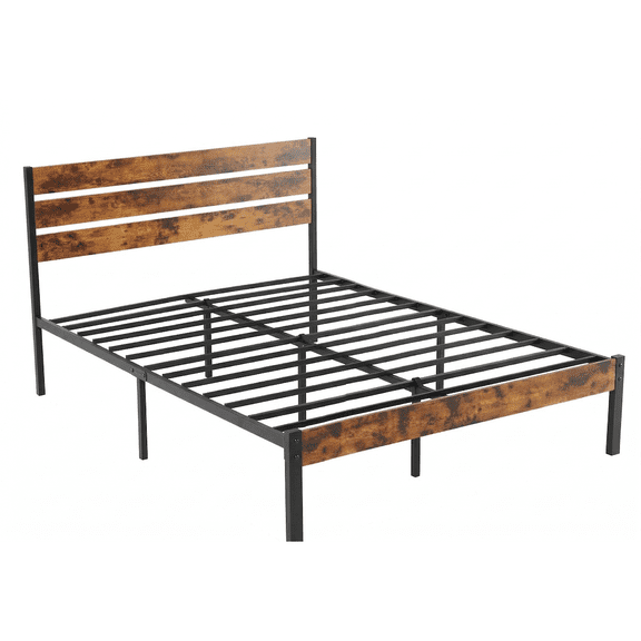 Alvantor Metal Platform Bed Frame with Headboard & Footboard - No Box Spring Needed, 800LBS Sturdy Wooden Slats Support, Industrial Style