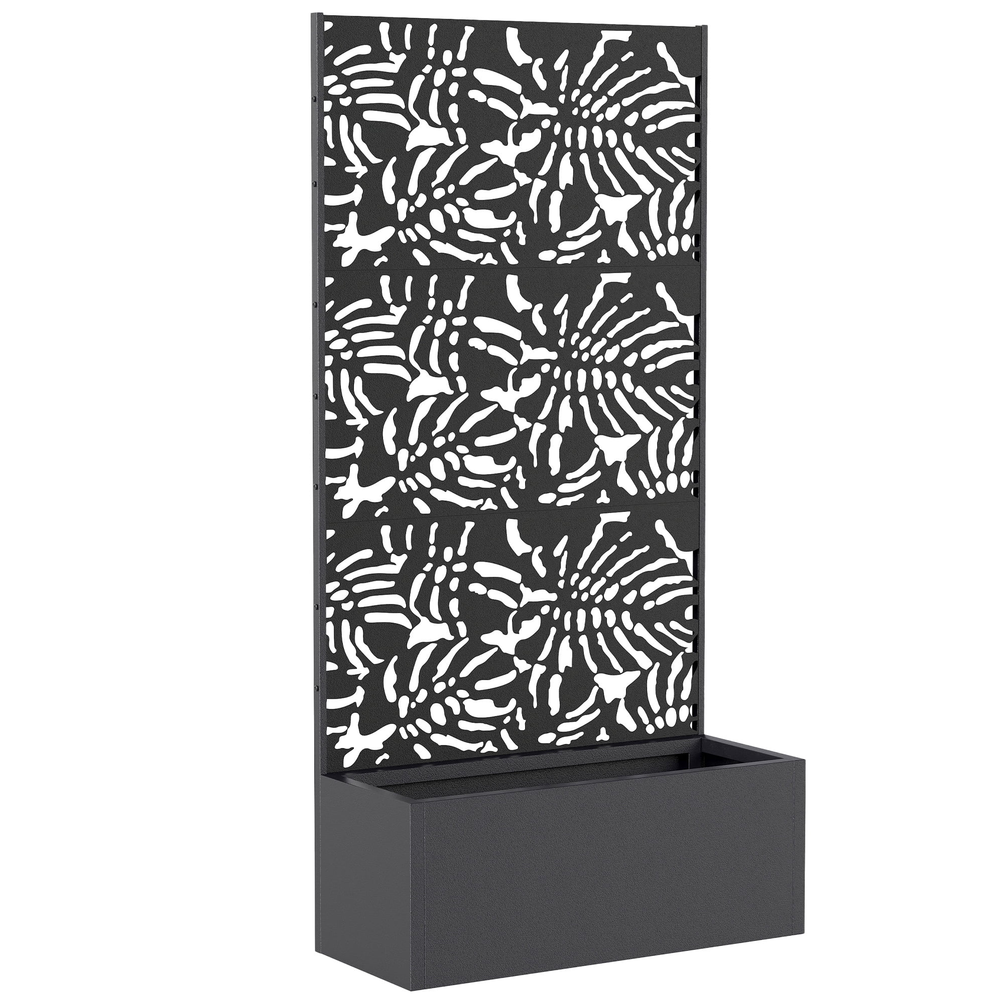 Alvantor Metal Privacy Screen with Planter Box,Freestanding Decorative Privacy Fence Screen with Trellis for Outdoor Gray