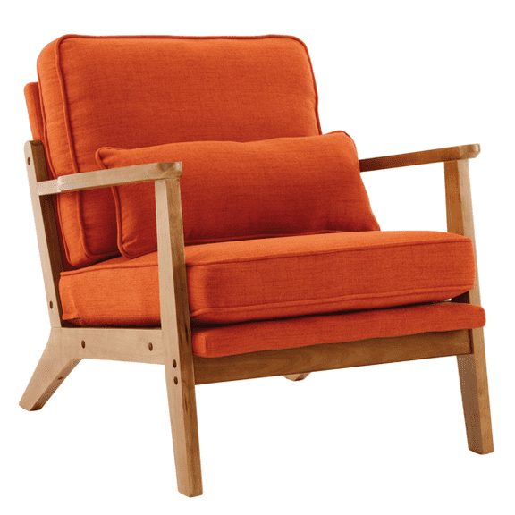 Alvantor Mid-Century Modern Burnt Orange Upholstered Lounge Chair with Oak Wood Frame