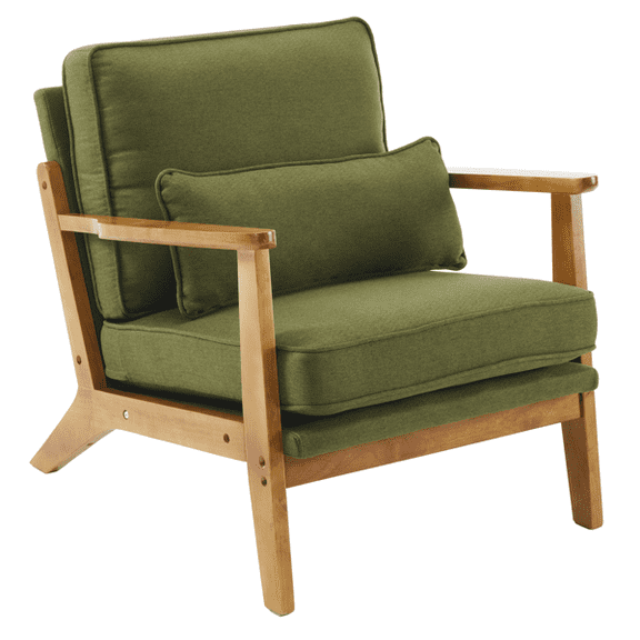 Alvantor Mid-Century Modern Upholstered Accent Chair with Solid Oak Frame and Pillow, Forest Green