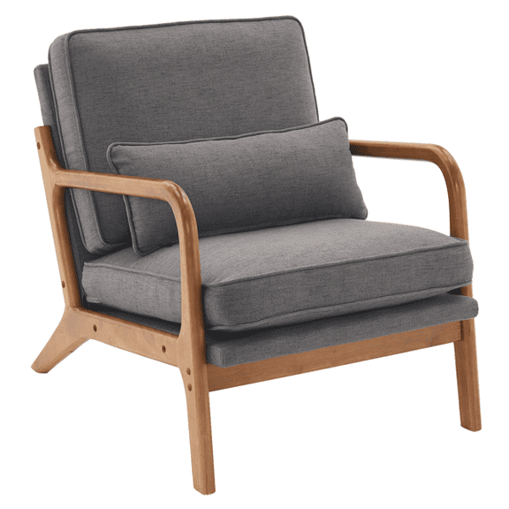 Alvantor Gray Mid-Century Modern Upholstered Accent Chair with Solid Wood Armrests