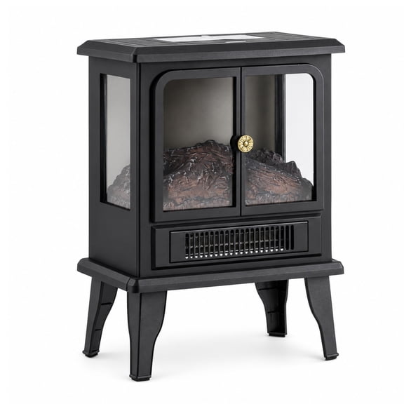 Alvantor Mini Electric Fireplace Stove with 3D Flame, Timer and Remote, Black Double Door, 13.98 x 7.83 x 7.83 in