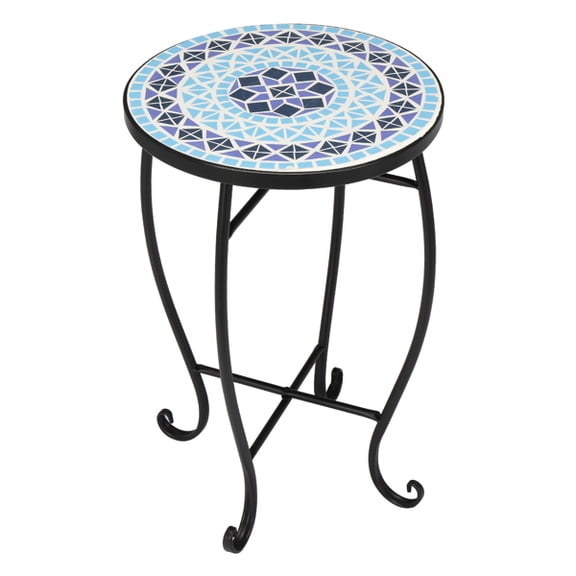 Alvantor Mosaic Outdoor Side Table, 14 in Round Patio Accent Table, Blue, 20 in H