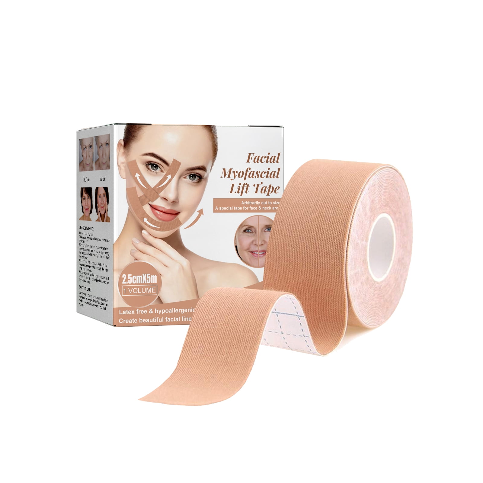 Alvantor Anti-Sagging Myofascial Facial Lift Tape for Chin and V-Support, Hypoallergenic 2.5cm x 5m