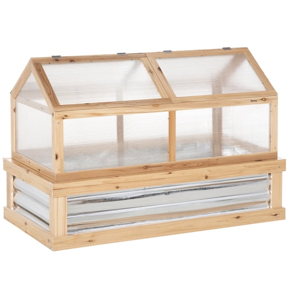 Alvantor Natural 48x24x32 Wooden Raised Garden Bed with Greenhouse Cover, Frame Planter for Plants